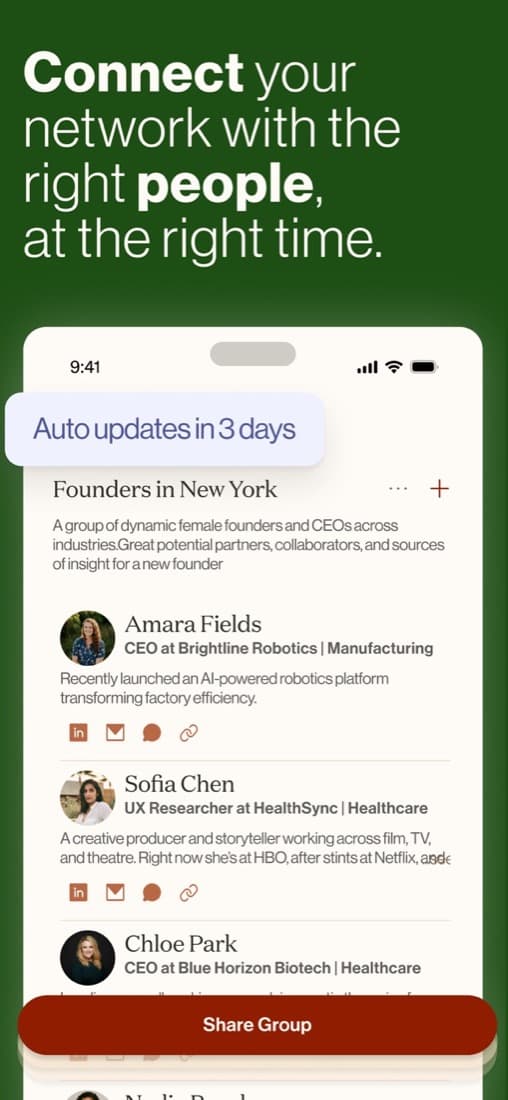 App Goodword exibindo uma conversa de networking assistida por IA