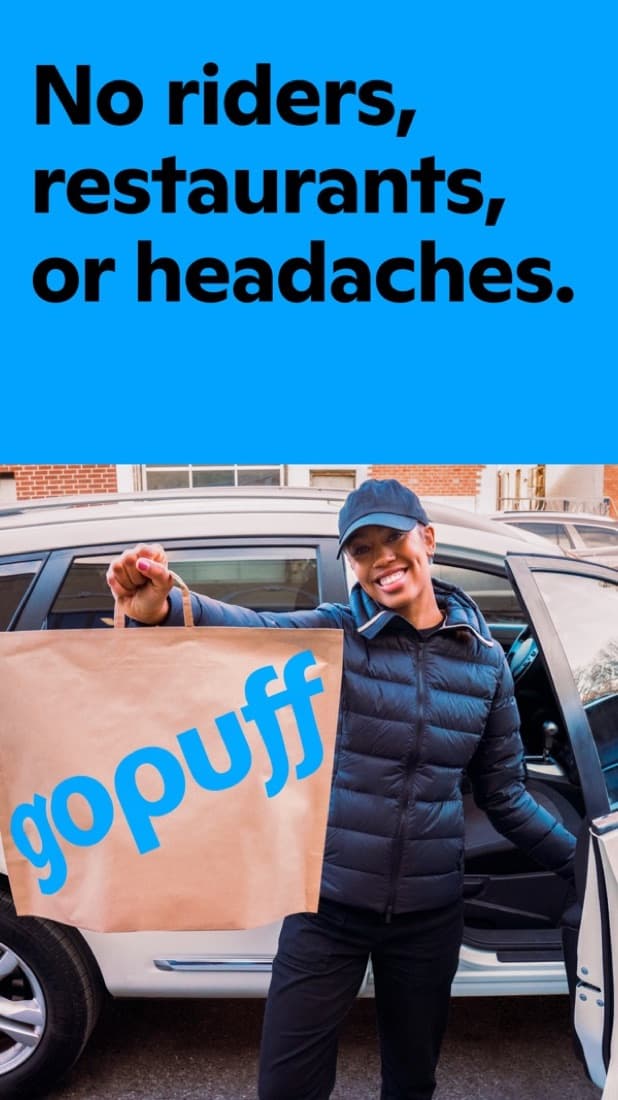App Gopuff Driver exibindo disponibilidade