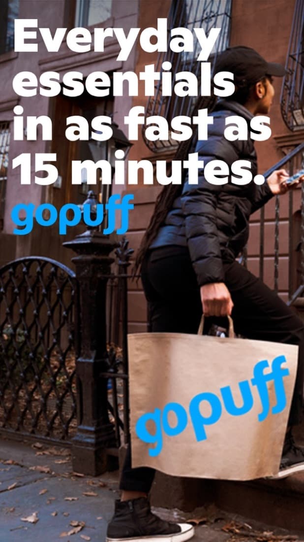 Tela promocional do app de entregas Gopuff