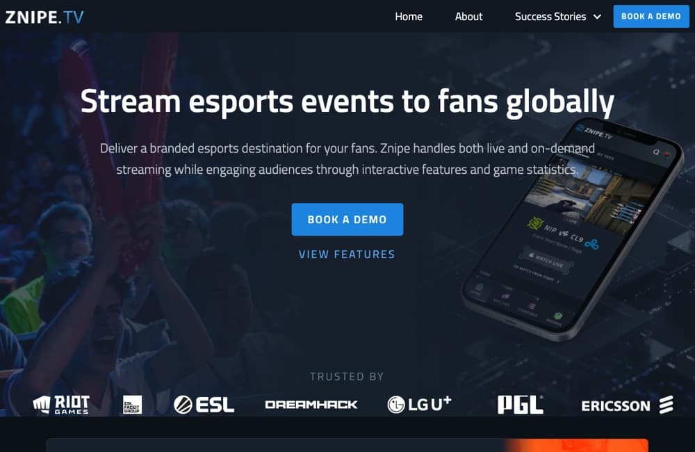 Site de streaming de esports Znipe com conteúdo de torneio ao vivo